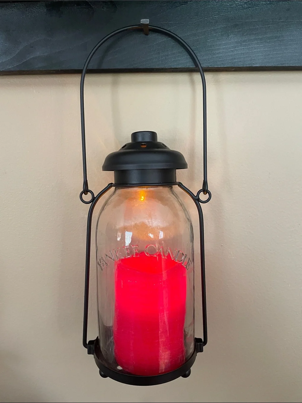 Yankee Candle Lantern Candle Holder with Red LED Flicker Candle Included-10”